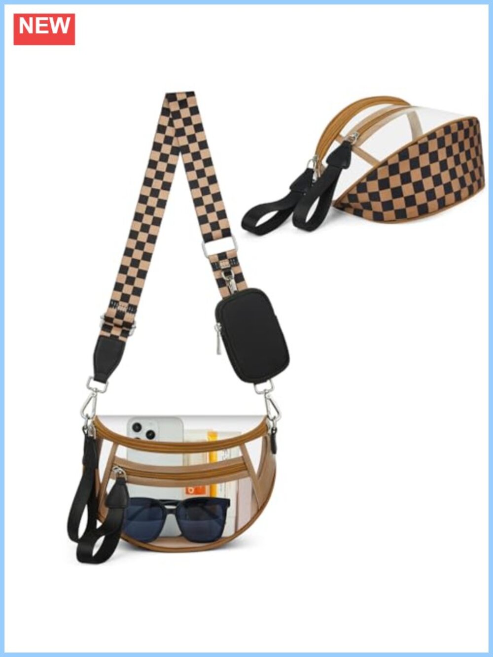 Clear Checkered PVC Crossbody Bag Stadium Approved RFID Pouch